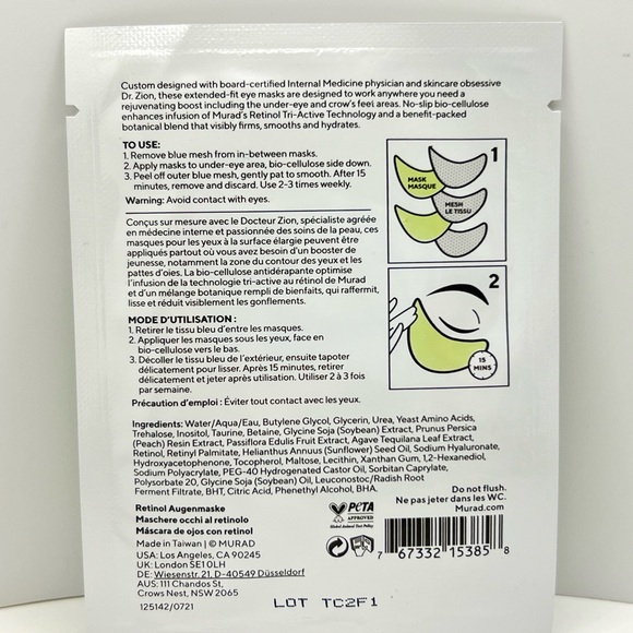🦋$8 ~ Murad Retinol Youth Renewal Eye Masks x Dr.Zion ~ 1 Pack ~ NEW - Picture 2 of 10